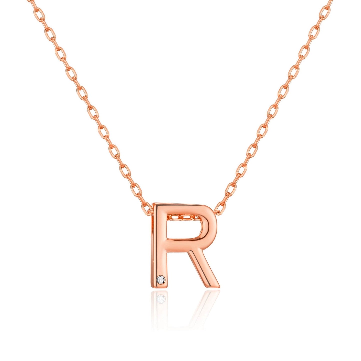 Rose Gold Plated Initial Necklace Letter R Created with Zircondia® Crystals