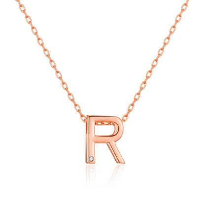 Rose Gold Plated Initial Necklace Letter R Created with Zircondia® Crystals