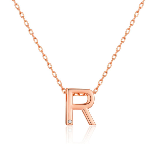 Rose Gold Plated Initial Necklace Letter R Created with Zircondia® Crystals