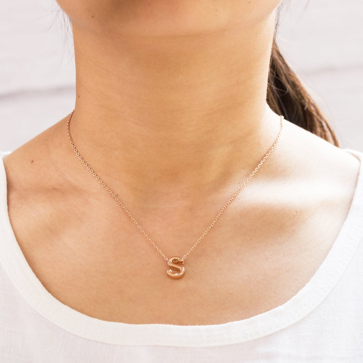 Rose Gold Plated Initial Necklace Letter S Created with Zircondia® Crystals