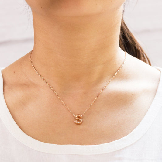 Rose Gold Plated Initial Necklace Letter S Created with Zircondia® Crystals