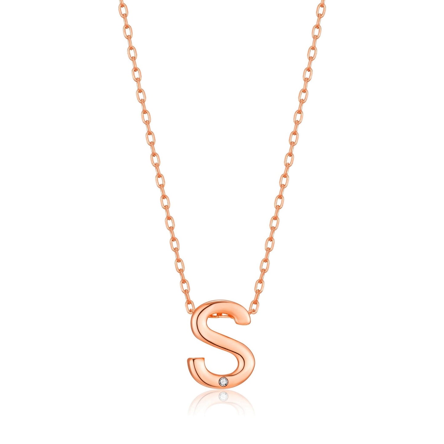 Rose Gold Plated Initial Necklace Letter S Created with Zircondia® Crystals