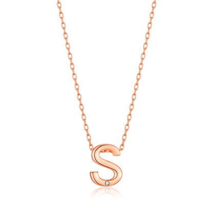 Rose Gold Plated Initial Necklace Letter S Created with Zircondia® Crystals