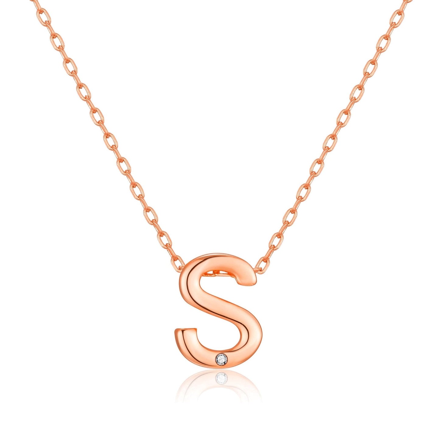 Rose Gold Plated Initial Necklace Letter S Created with Zircondia® Crystals