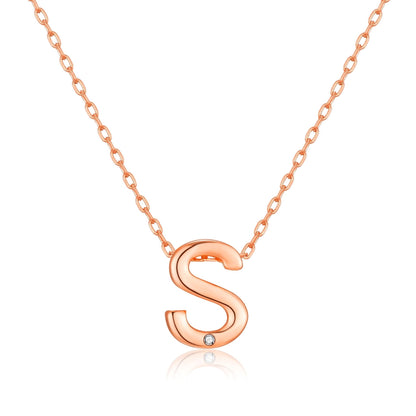 Rose Gold Plated Initial Necklace Letter S Created with Zircondia® Crystals