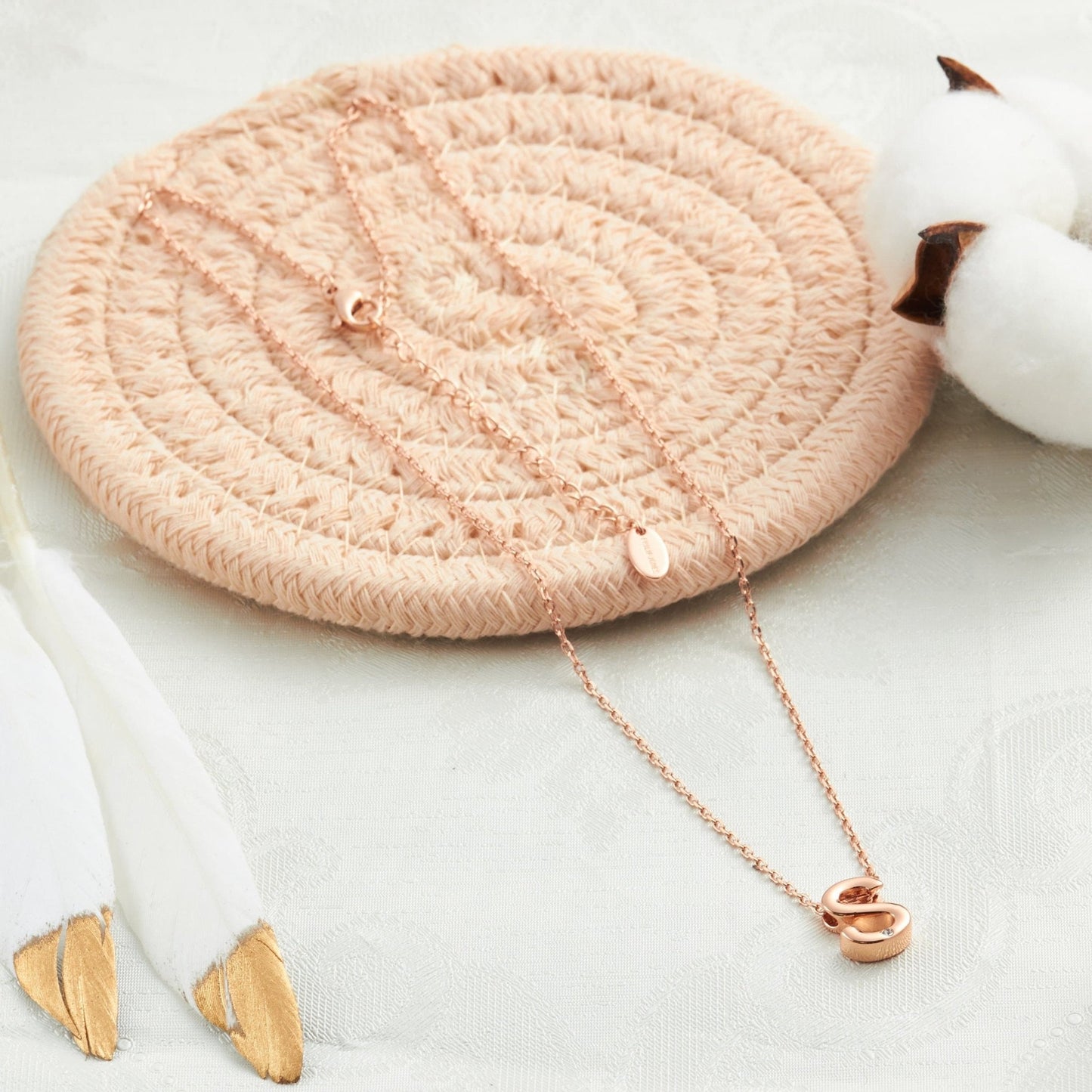 Rose Gold Plated Initial Necklace Letter S Created with Zircondia® Crystals