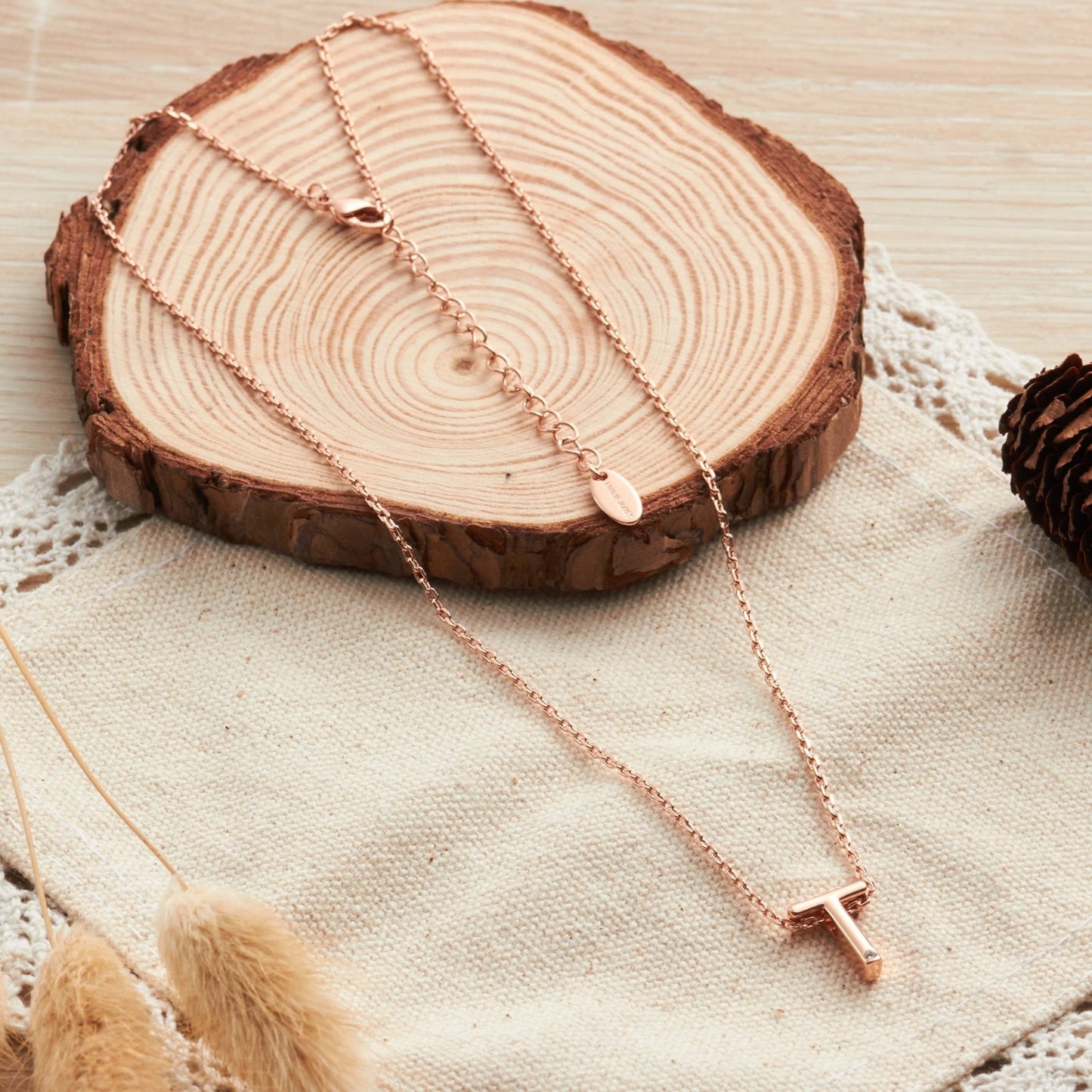 Rose Gold Plated Initial Necklace Letter T Created with Zircondia® Crystals