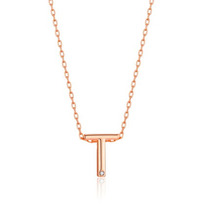 Rose Gold Plated Initial Necklace Letter T Created with Zircondia® Crystals