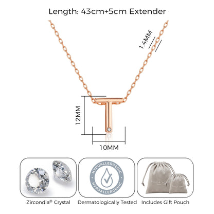 Rose Gold Plated Initial Necklace Letter T Created with Zircondia® Crystals