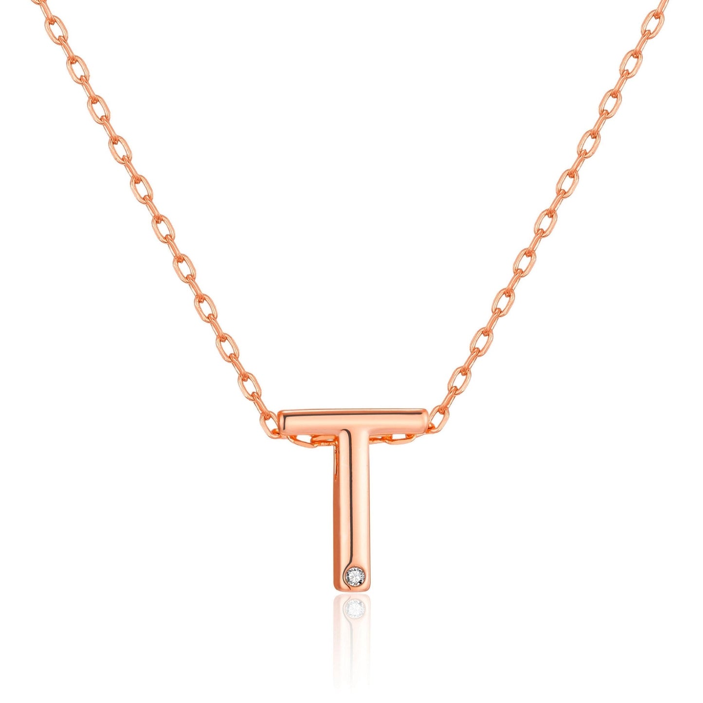 Rose Gold Plated Initial Necklace Letter T Created with Zircondia® Crystals