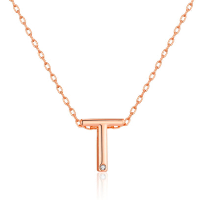 Rose Gold Plated Initial Necklace Letter T Created with Zircondia® Crystals