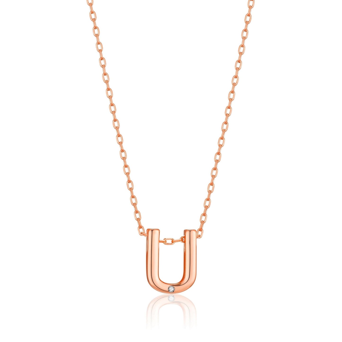 Rose Gold Plated Initial Necklace Letter U Created with Zircondia® Crystals