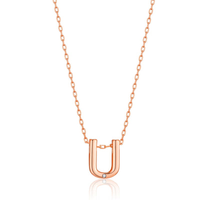 Rose Gold Plated Initial Necklace Letter U Created with Zircondia® Crystals