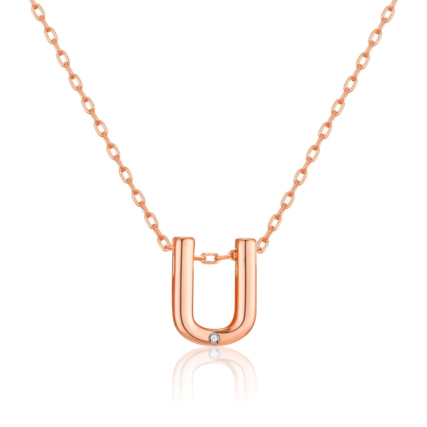 Rose Gold Plated Initial Necklace Letter U Created with Zircondia® Crystals
