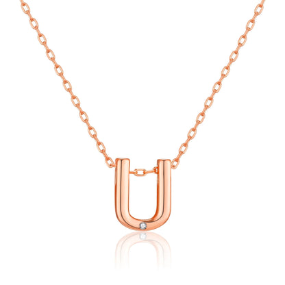 Rose Gold Plated Initial Necklace Letter U Created with Zircondia® Crystals