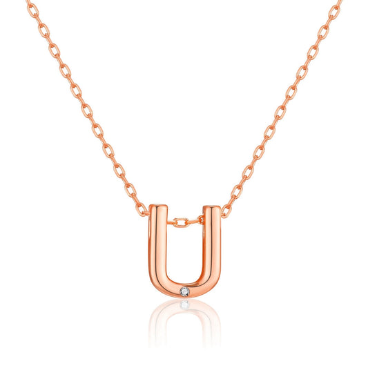 Rose Gold Plated Initial Necklace Letter U Created with Zircondia® Crystals