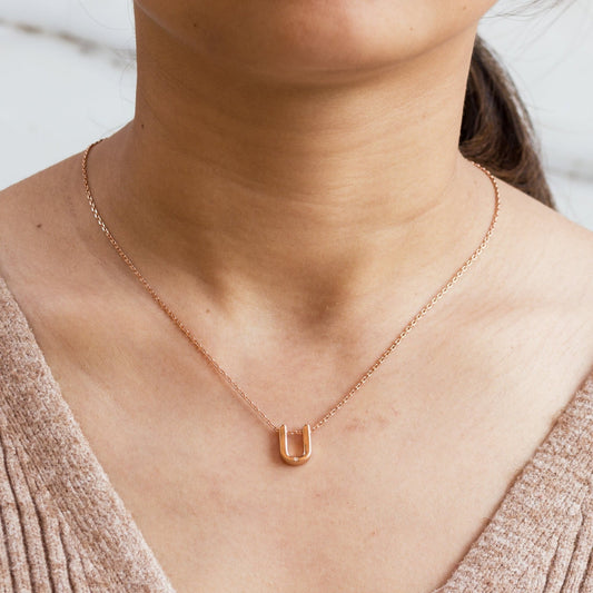 Rose Gold Plated Initial Necklace Letter U Created with Zircondia® Crystals