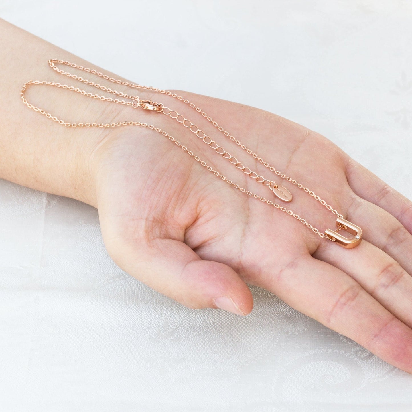 Rose Gold Plated Initial Necklace Letter U Created with Zircondia® Crystals