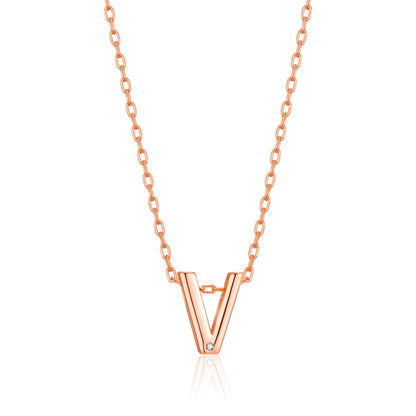 Rose Gold Plated Initial Necklace Letter V Created with Zircondia® Crystals