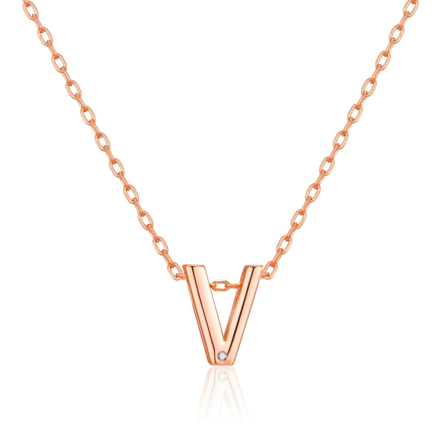 Rose Gold Plated Initial Necklace Letter V Created with Zircondia® Crystals