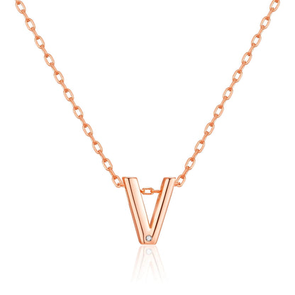 Rose Gold Plated Initial Necklace Letter V Created with Zircondia® Crystals
