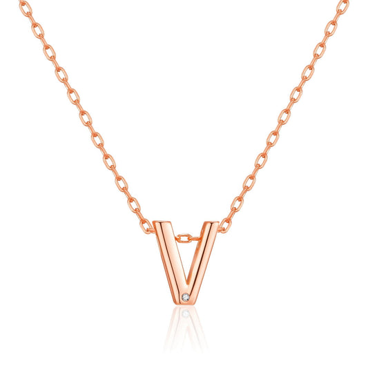 Rose Gold Plated Initial Necklace Letter V Created with Zircondia® Crystals