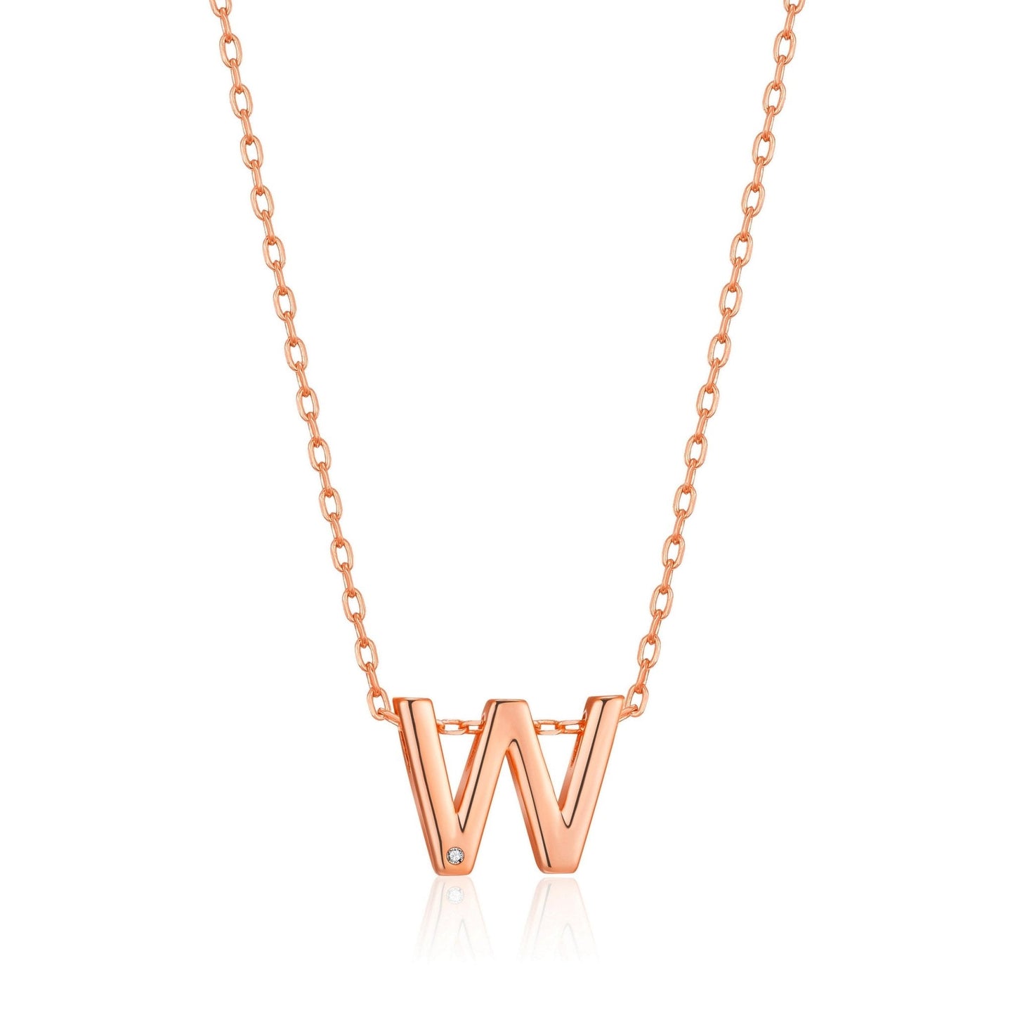 Rose Gold Plated Initial Necklace Letter W Created with Zircondia® Crystals