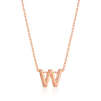 Rose Gold Plated Initial Necklace Letter W Created with Zircondia® Crystals