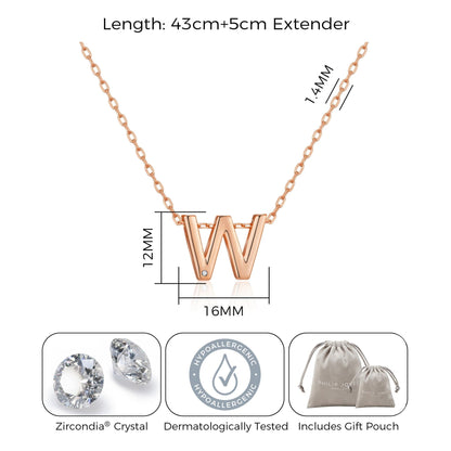 Rose Gold Plated Initial Necklace Letter W Created with Zircondia® Crystals