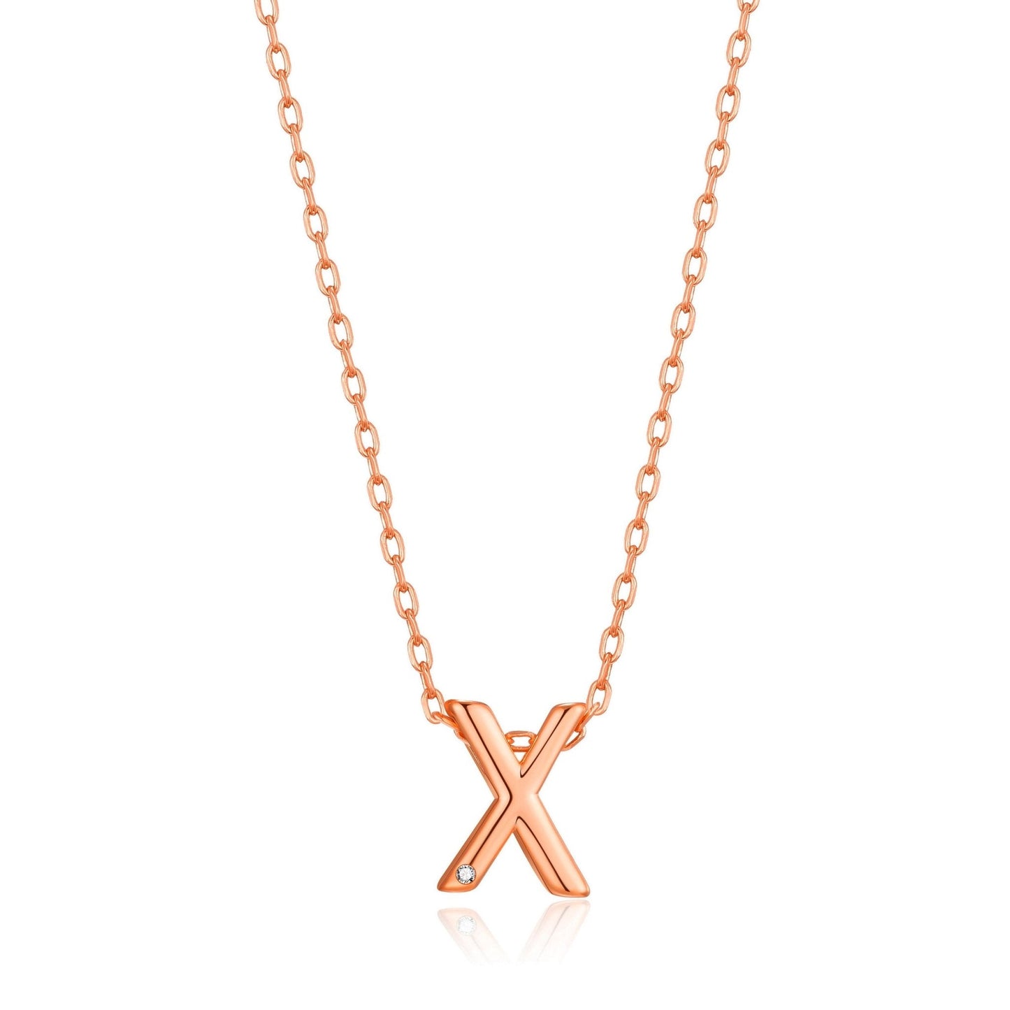 Rose Gold Plated Initial Necklace Letter X Created with Zircondia® Crystals