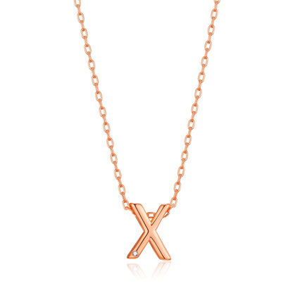 Rose Gold Plated Initial Necklace Letter X Created with Zircondia® Crystals