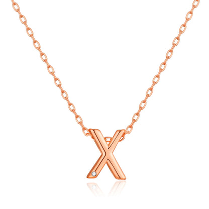 Rose Gold Plated Initial Necklace Letter X Created with Zircondia® Crystals
