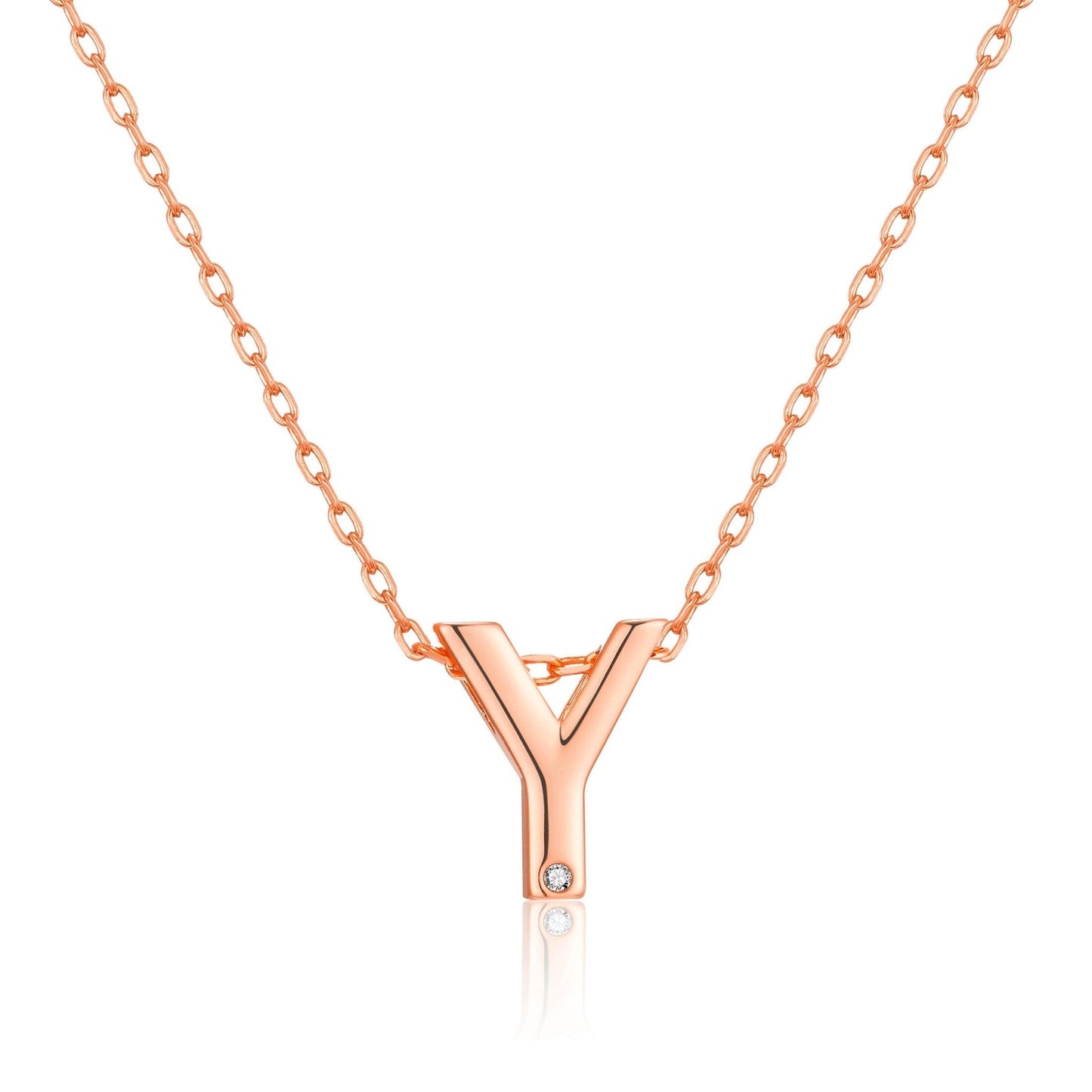 Rose Gold Plated Initial Necklace Letter Y Created with Zircondia® Crystals