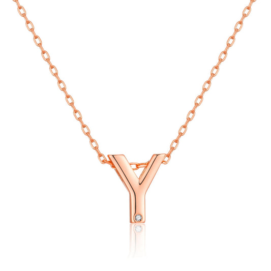 Rose Gold Plated Initial Necklace Letter Y Created with Zircondia® Crystals