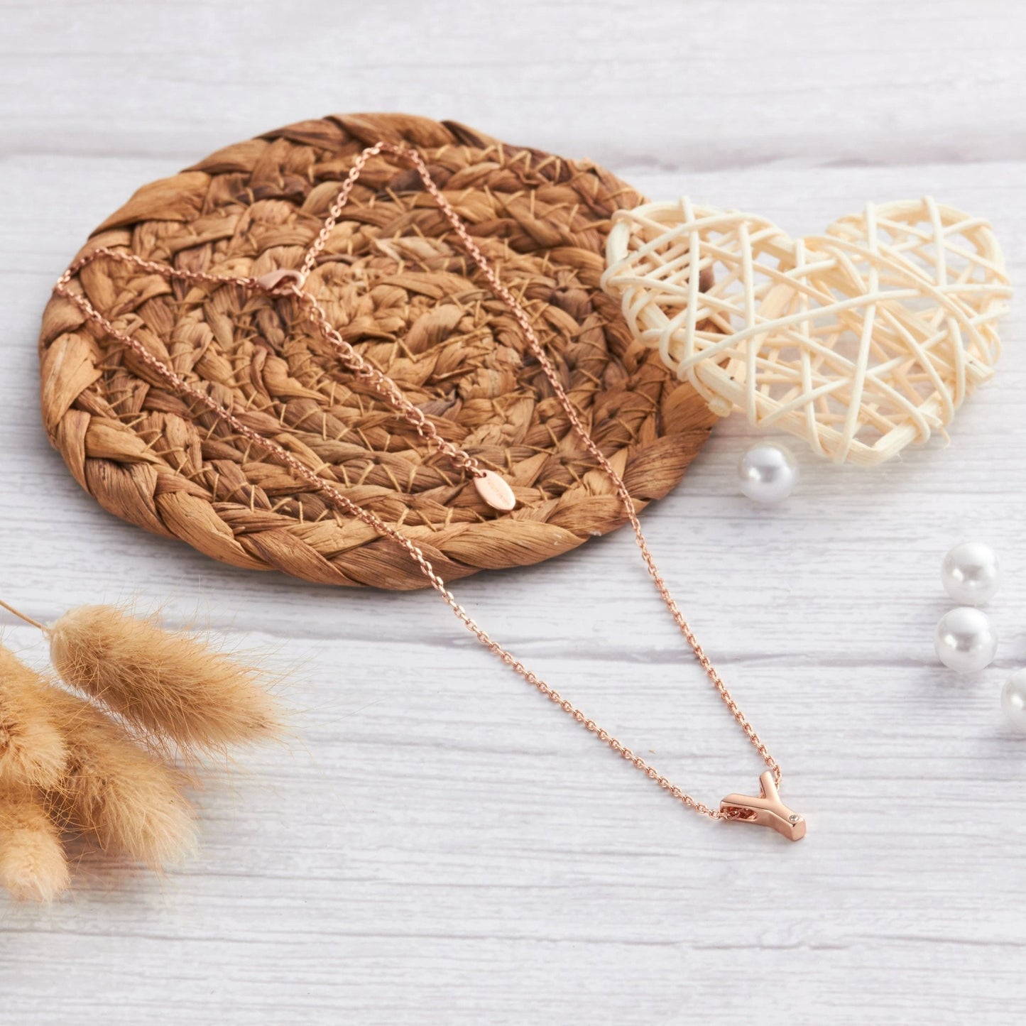 Rose Gold Plated Initial Necklace Letter Y Created with Zircondia® Crystals