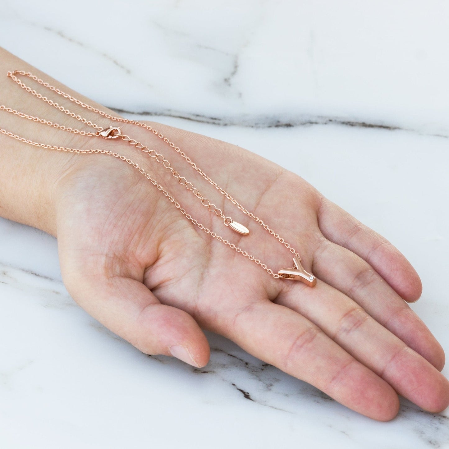 Rose Gold Plated Initial Necklace Letter Y Created with Zircondia® Crystals