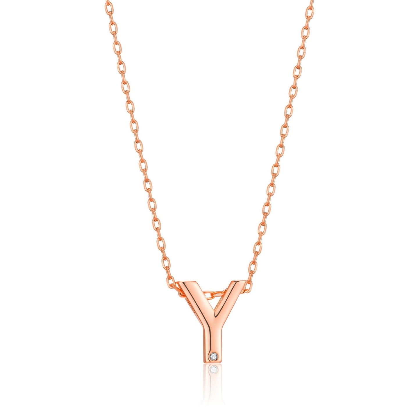 Rose Gold Plated Initial Necklace Letter Y Created with Zircondia® Crystals