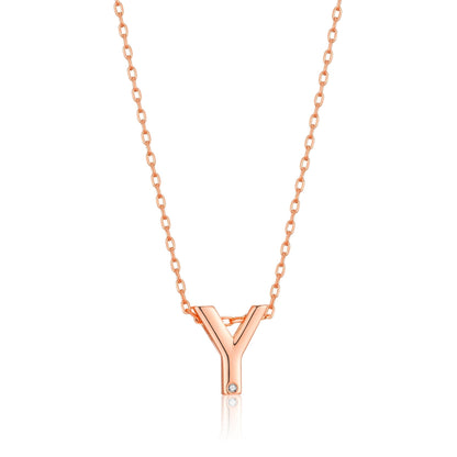 Rose Gold Plated Initial Necklace Letter Y Created with Zircondia® Crystals