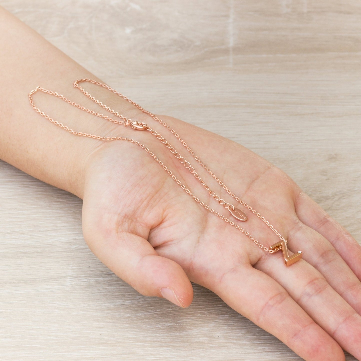 Rose Gold Plated Initial Necklace Letter Z Created with Zircondia® Crystals