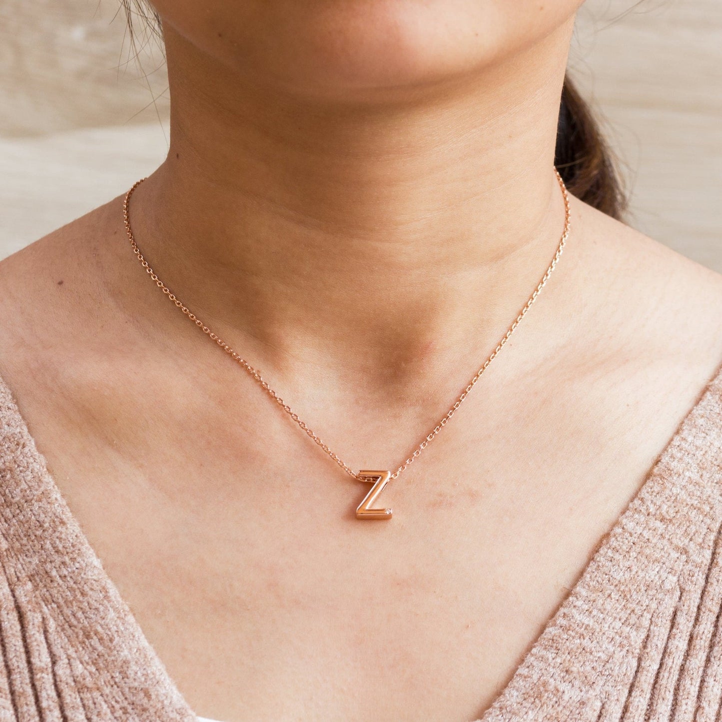 Rose Gold Plated Initial Necklace Letter Z Created with Zircondia® Crystals