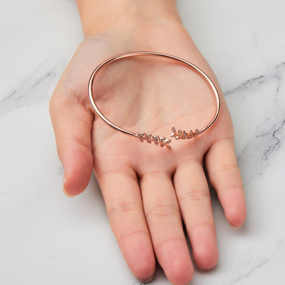 Rose Gold Plated Leaf Bangle Created with Zircondia® Crystals