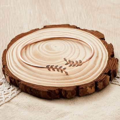 Rose Gold Plated Leaf Bangle Created with Zircondia® Crystals