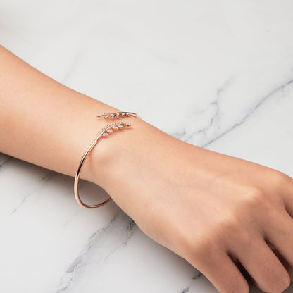 Rose Gold Plated Leaf Bangle Created with Zircondia® Crystals