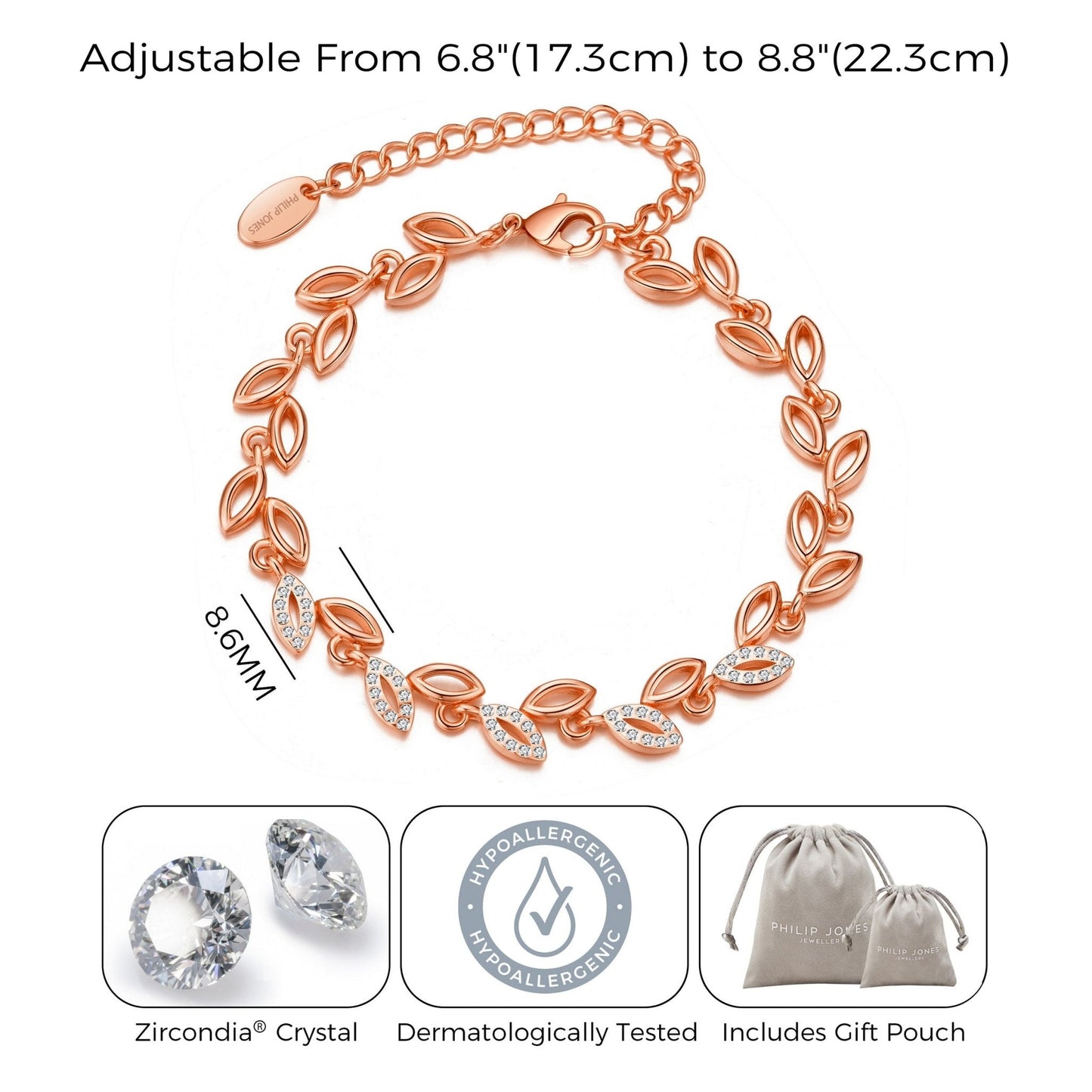 Rose Gold Plated Leaf Bracelet Created With Crystals From Zircondia®