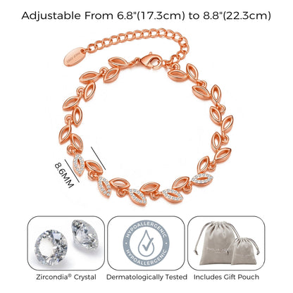 Rose Gold Plated Leaf Bracelet Created With Crystals From Zircondia®