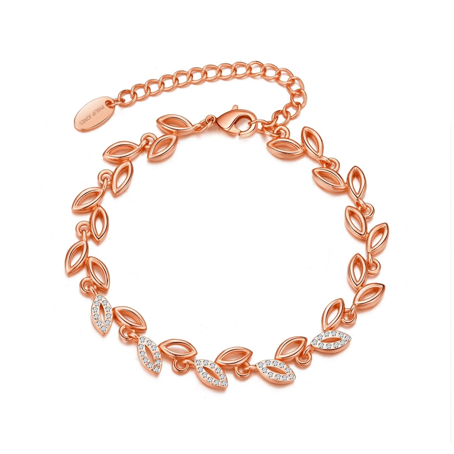 Rose Gold Plated Leaf Bracelet Created With Crystals From Zircondia®