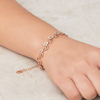 Rose Gold Plated Leaf Bracelet Created With Crystals From Zircondia®