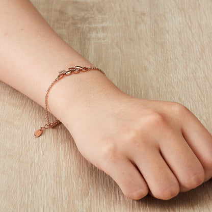 Rose Gold Plated Leaf Chain Bracelet Created with Zircondia® Crystals