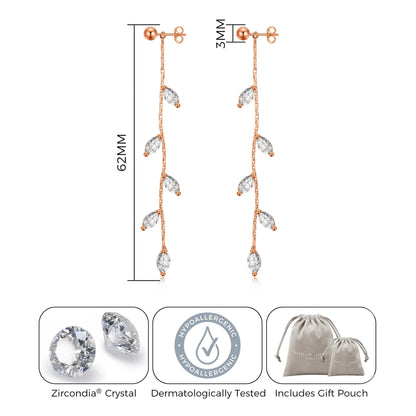 Rose Gold Plated Leaf Dangle Earrings Created with Zircondia® Crystals