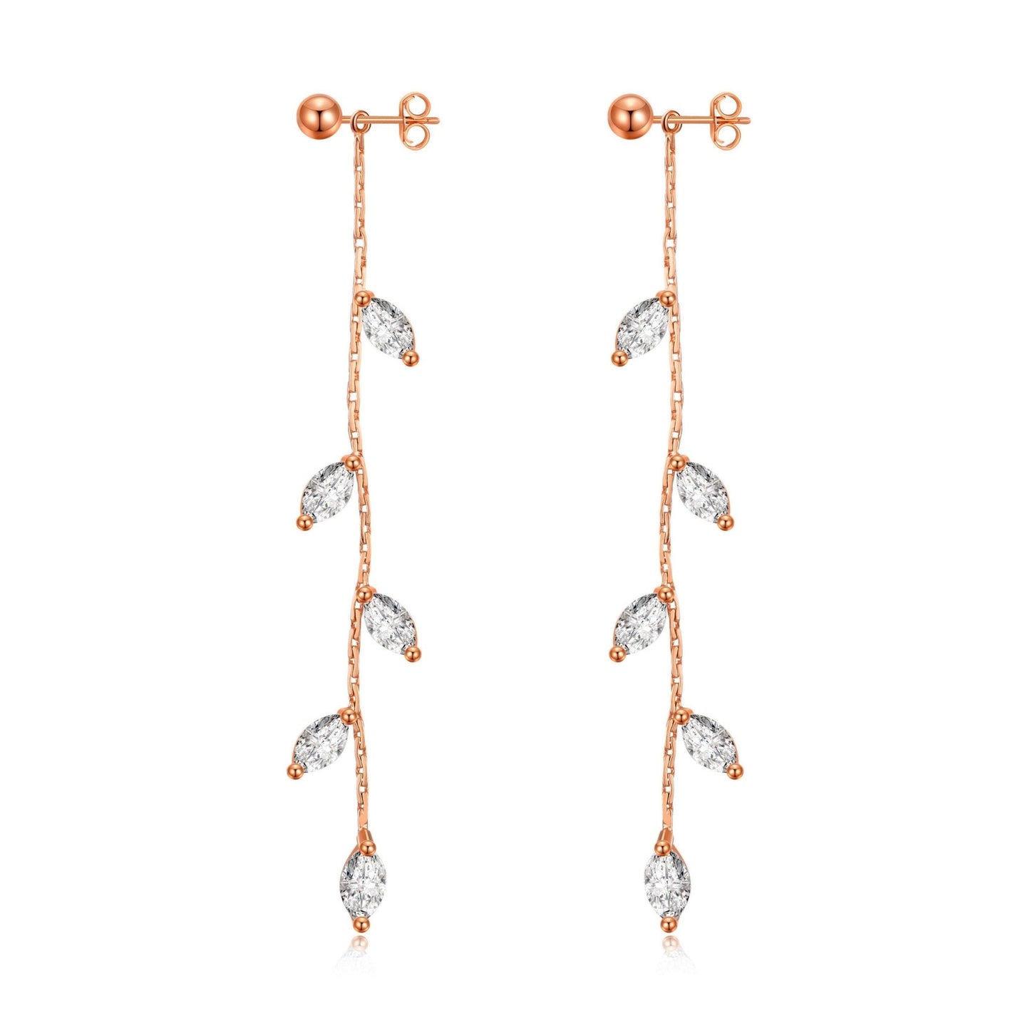 Rose Gold Plated Leaf Dangle Earrings Created with Zircondia® Crystals